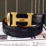 AAA Hermes Adjustable Engraving Black Leather Belt Gold H Buckle
